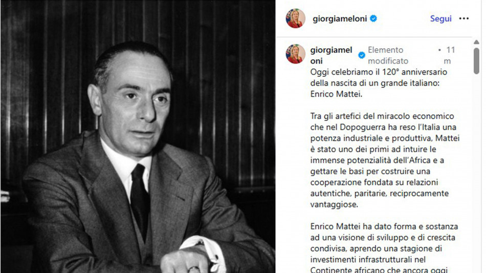 Meloni, Mattei ispirazione quotidiana nostro impegno, continueramo a farne tesoro