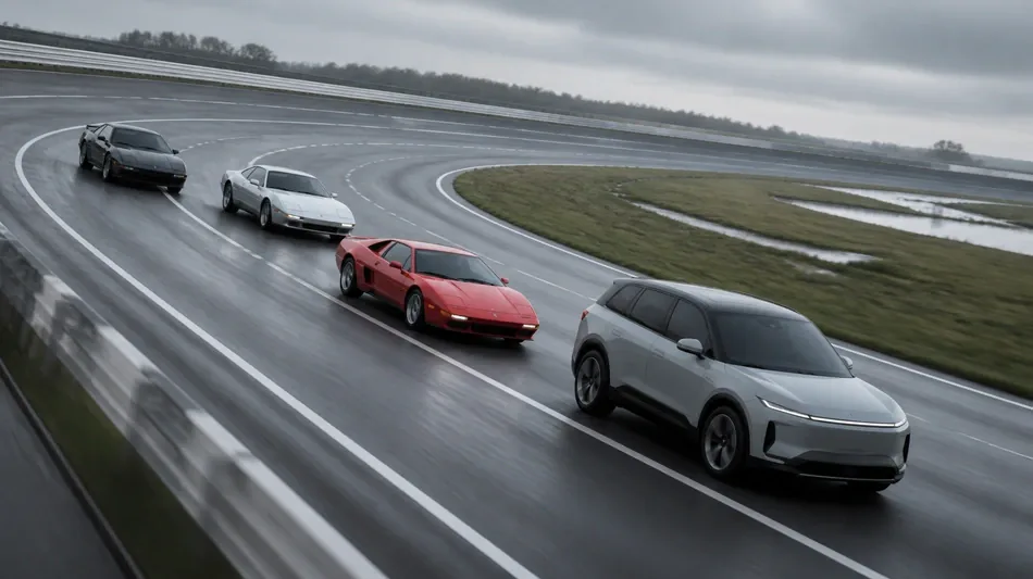 Le Skoda Elroq vRS devance trois supercars des ann&eacute;es 1980 au d&eacute;part arr&ecirc;t&eacute;